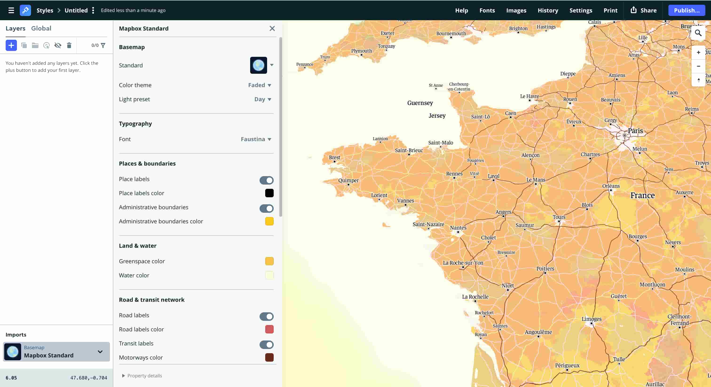 Tutorial exploration 7 – Experimenting with mapbox colours and road & transit network